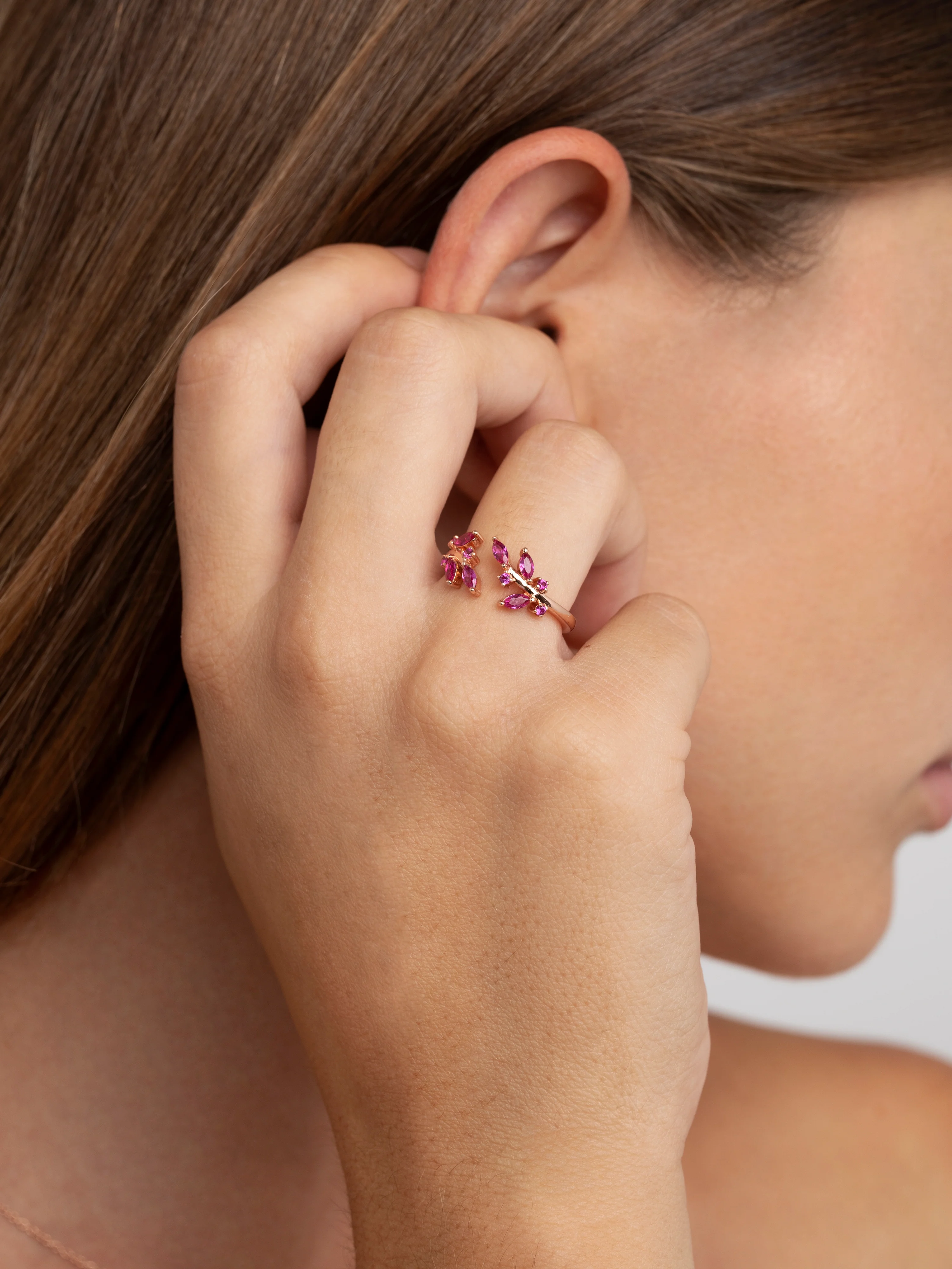 Anillo Buganvilla Raspberry Plata Baño Oro Rosa - Image 6