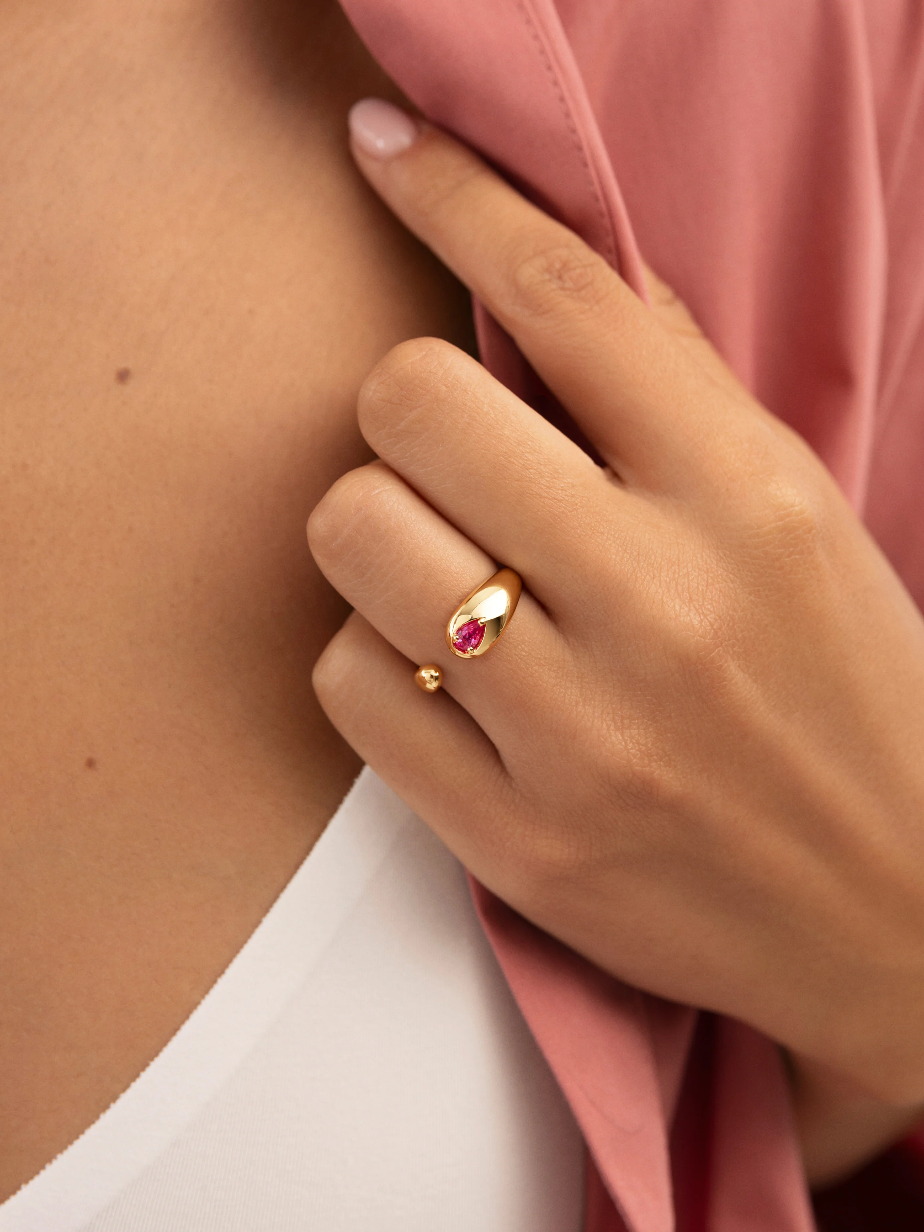 Anillo Doble Gota Pink Baño Oro - Image 2