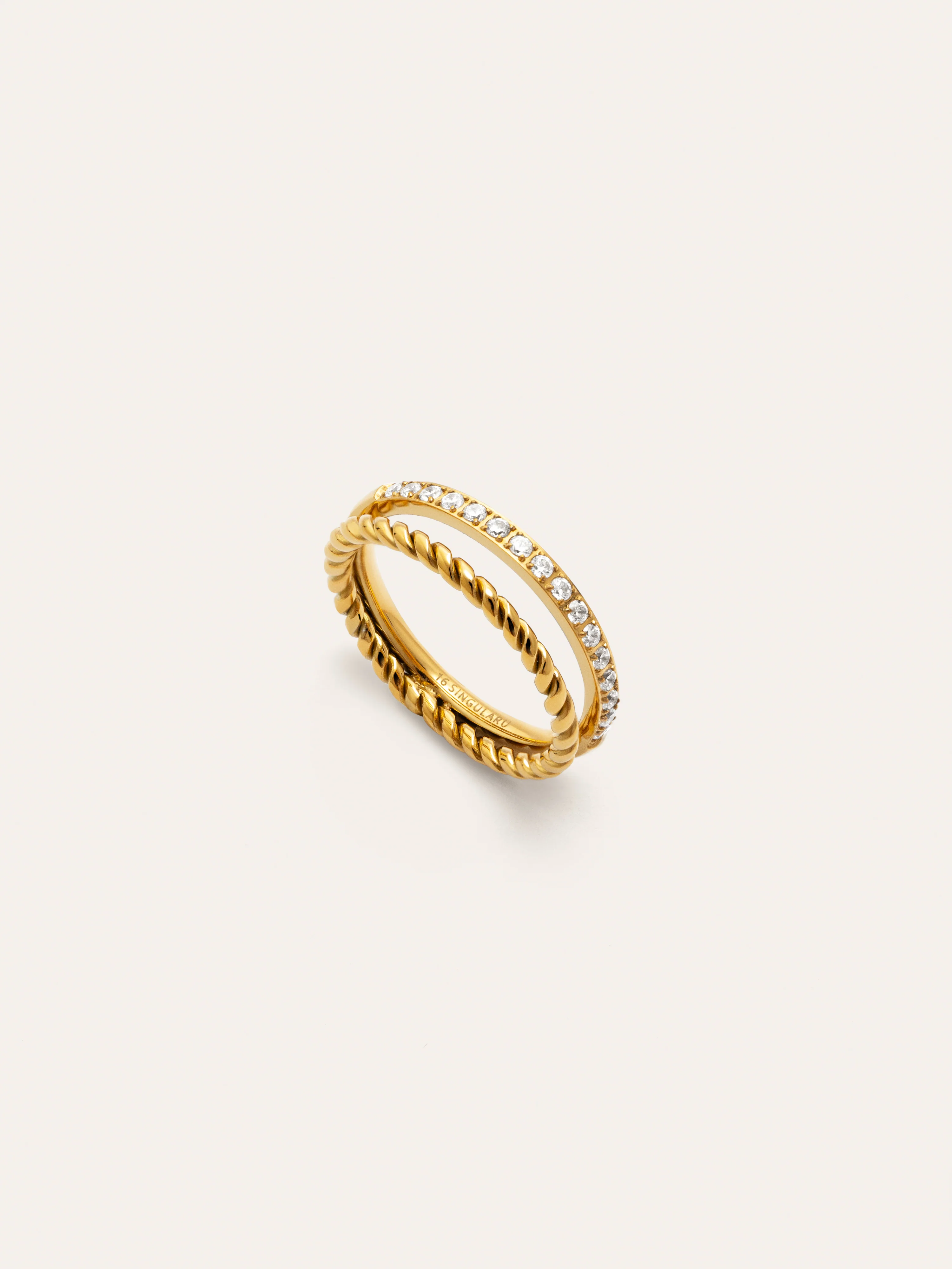 Anillo Doble Tressia Spark Acero Baño Oro - Image 3