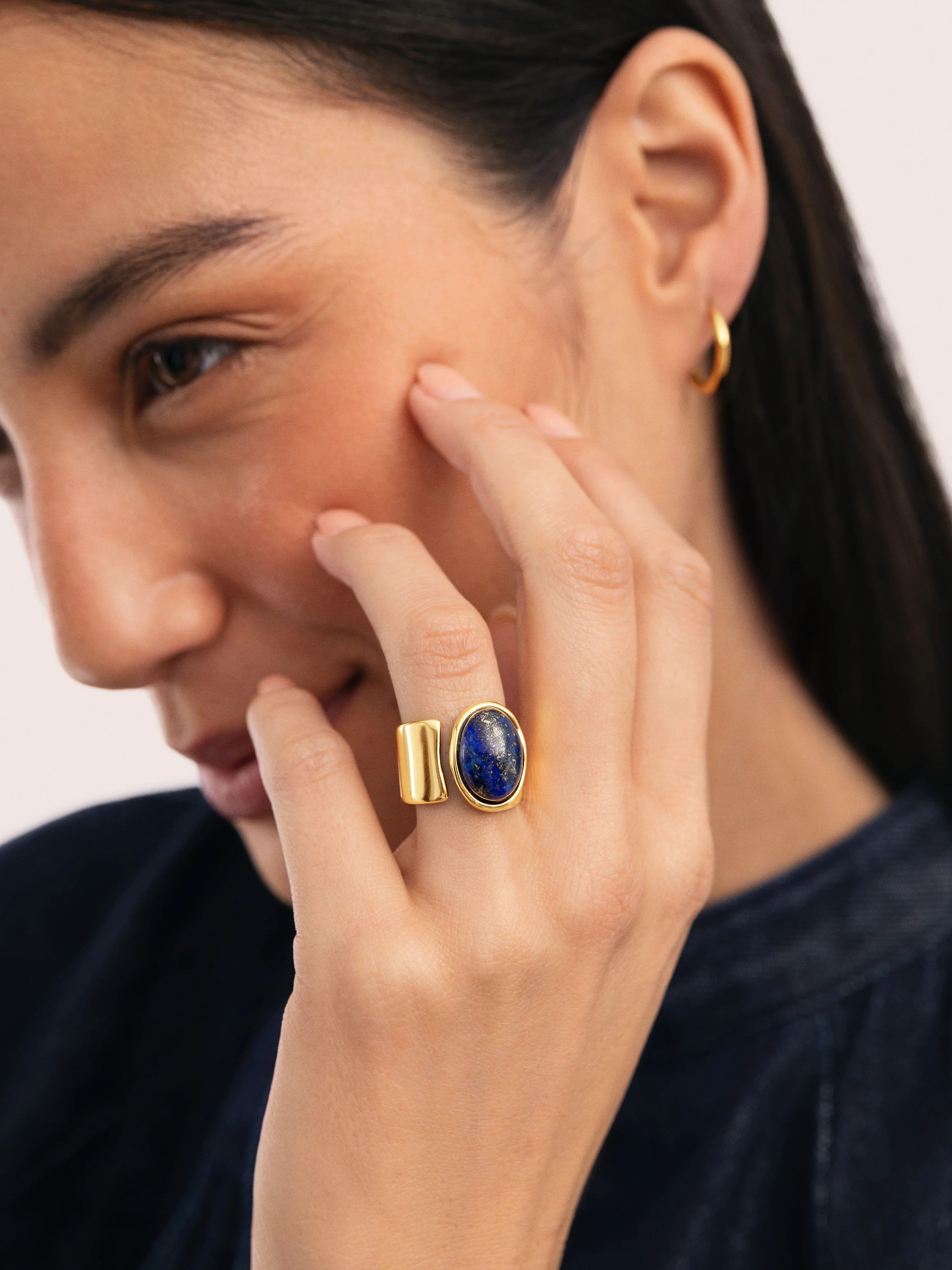 Anillo Índigo Azul Acero Baño Oro - Image 2
