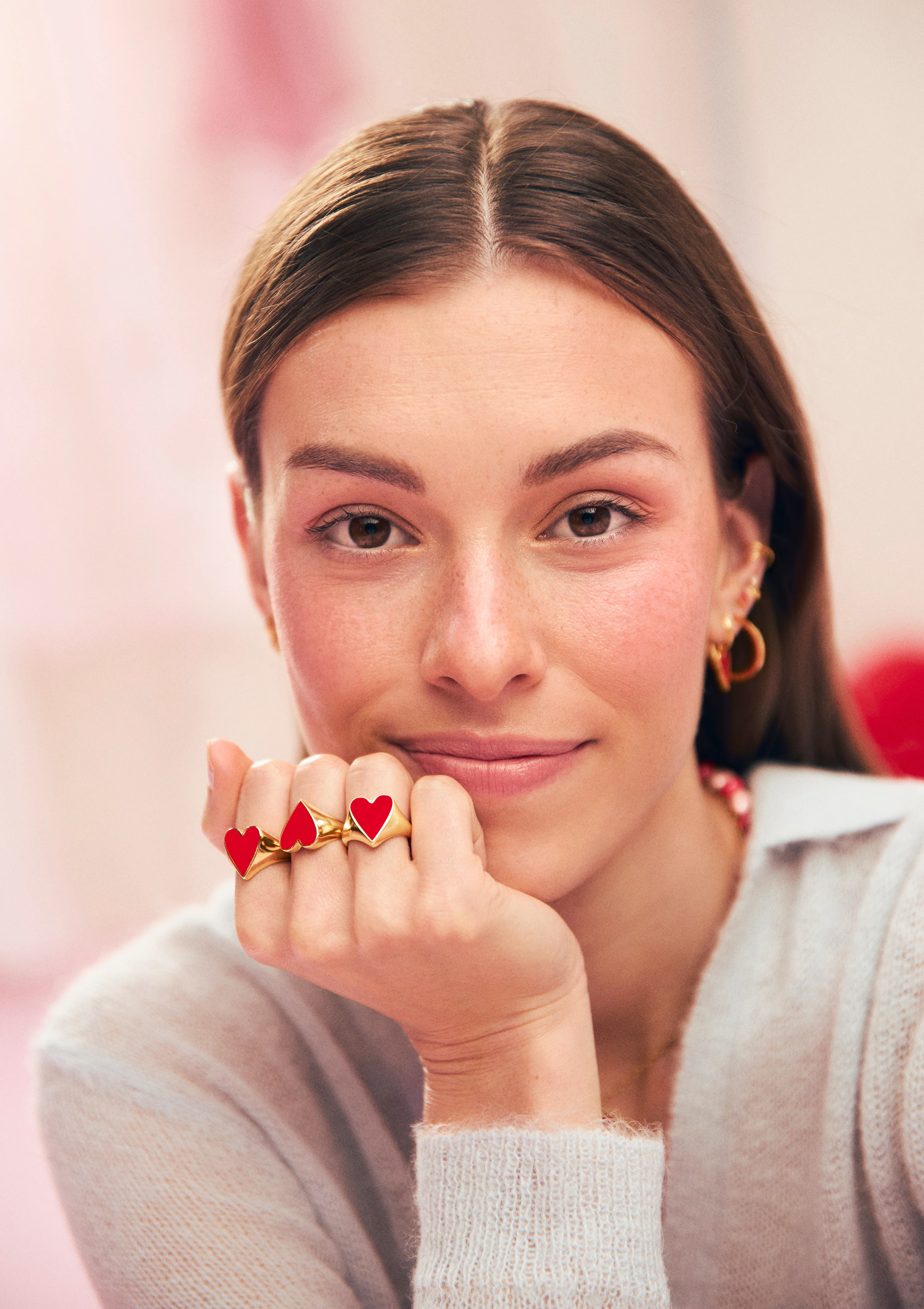 Anillo Lovely Heart Red Enamel Baño Oro - Image 4