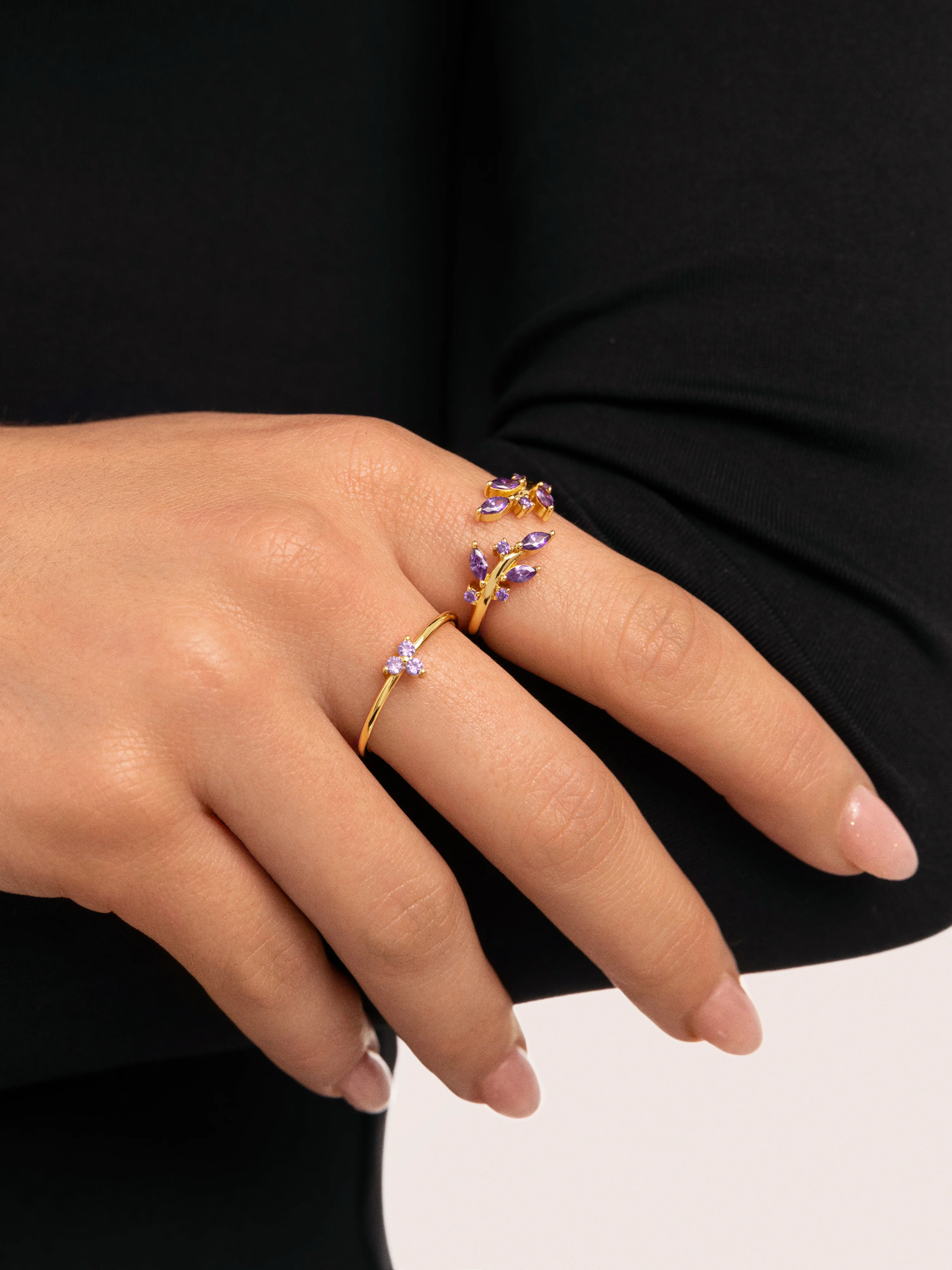 Anillo Trebol Lavande Plata Baño Oro - Image 5