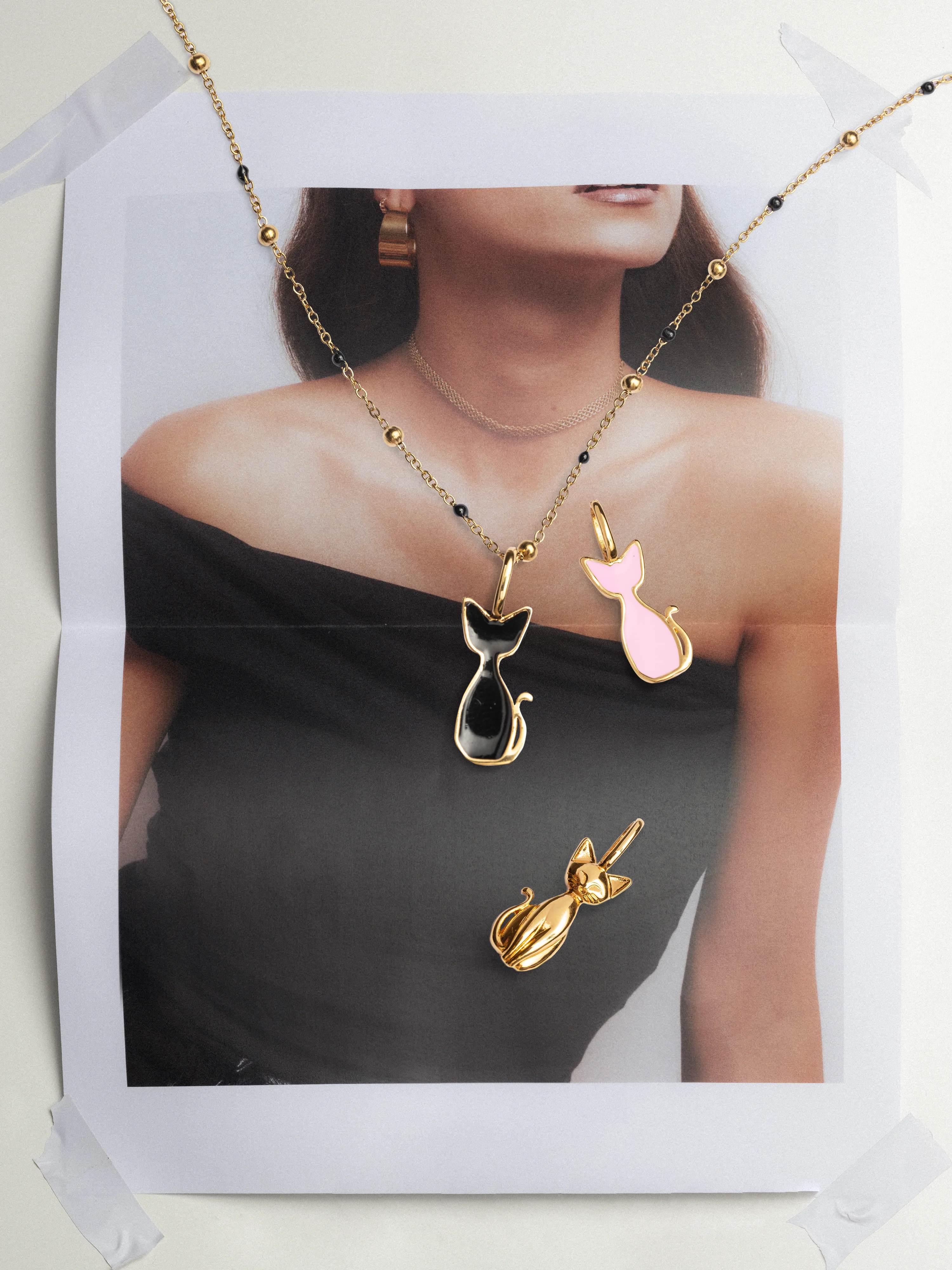 Charm Salem Gato Enamel Rosa Baño Oro - Image 5