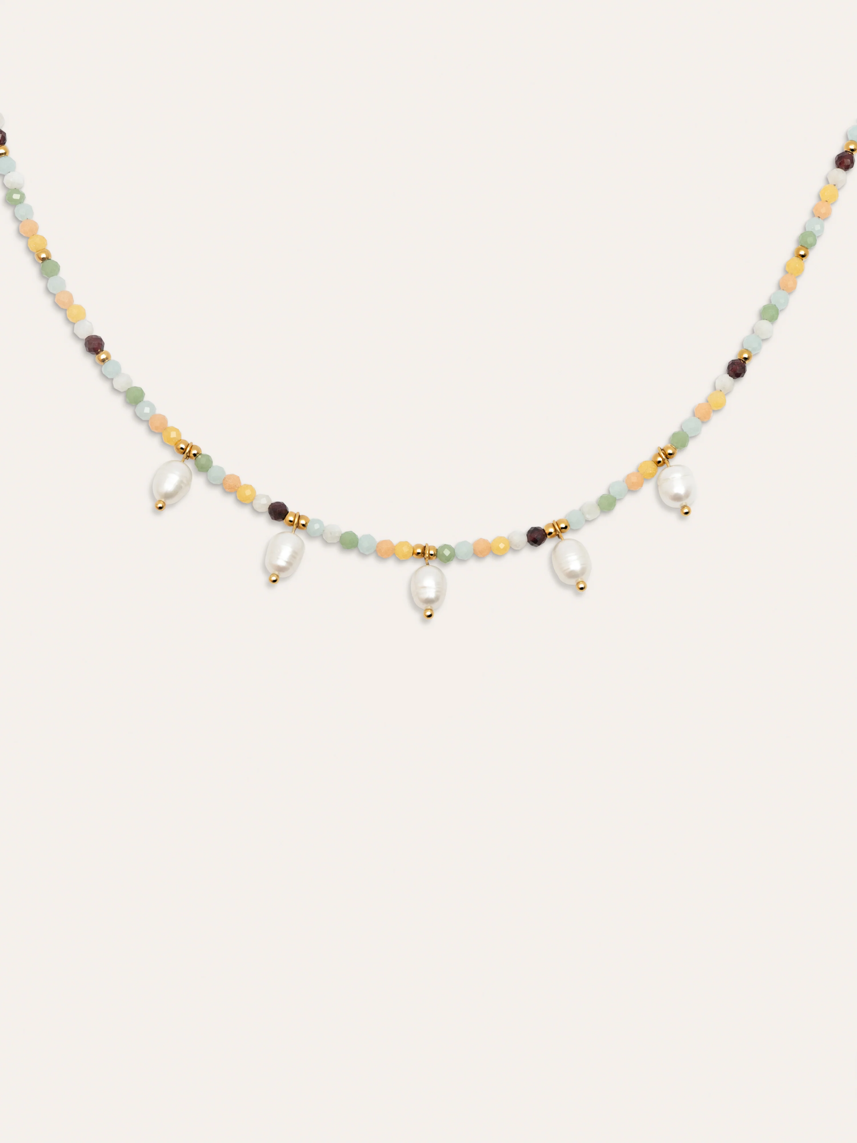 Collar Crystal Perlas Acero Baño Oro