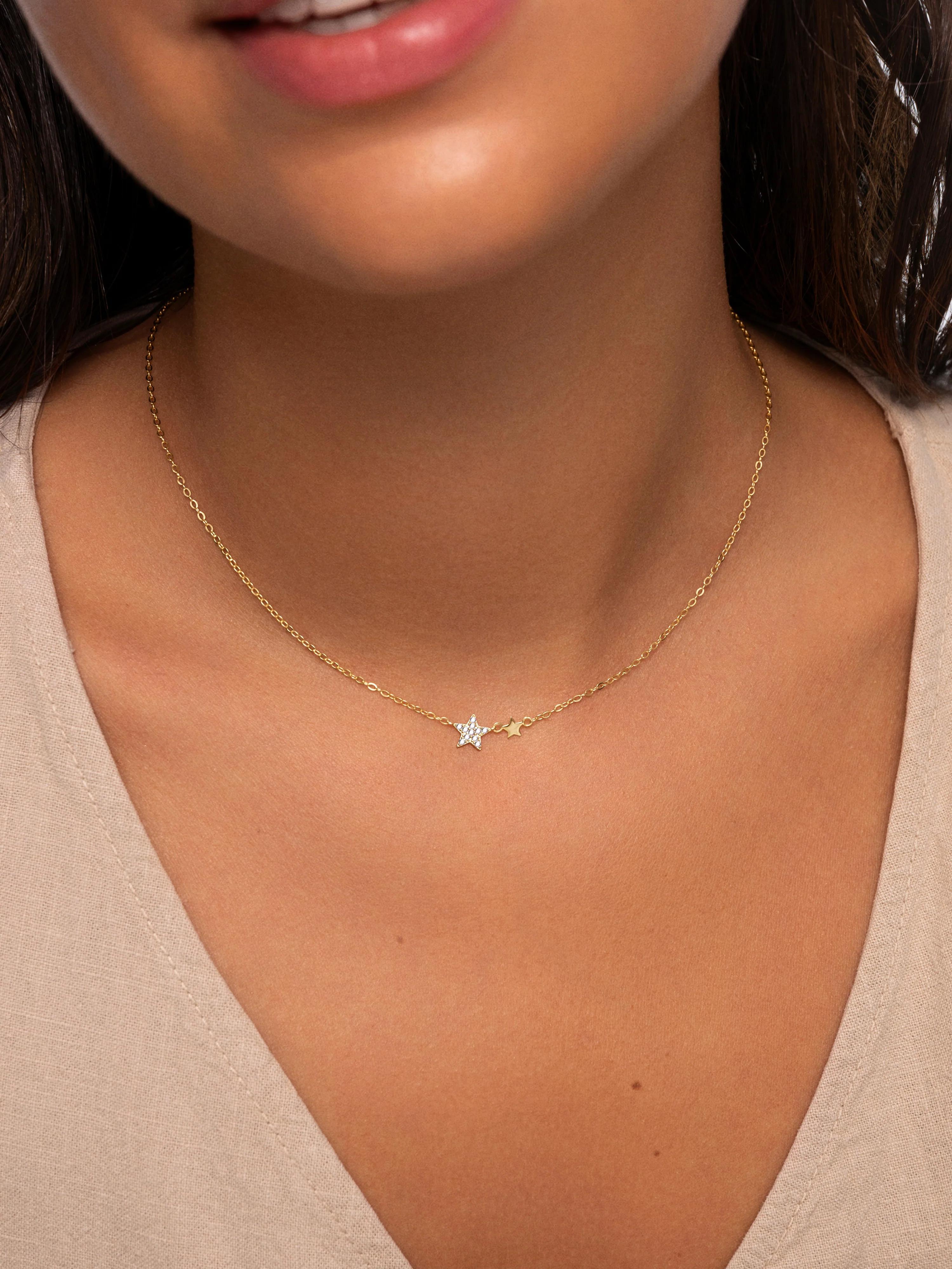 Collar Duo Stars Plata Baño Oro - Image 2