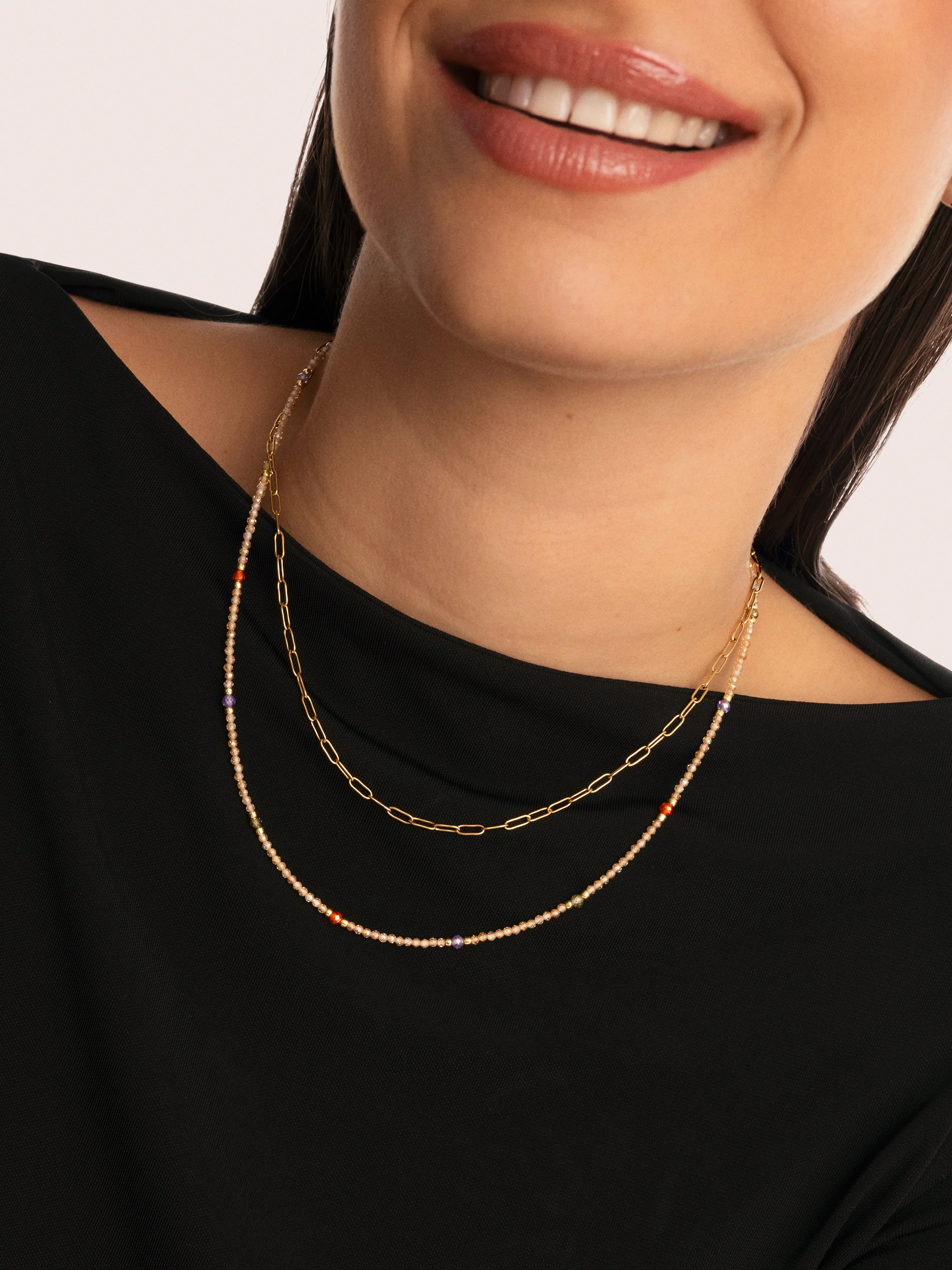Collar Long Glam Acero Baño Oro - Image 6