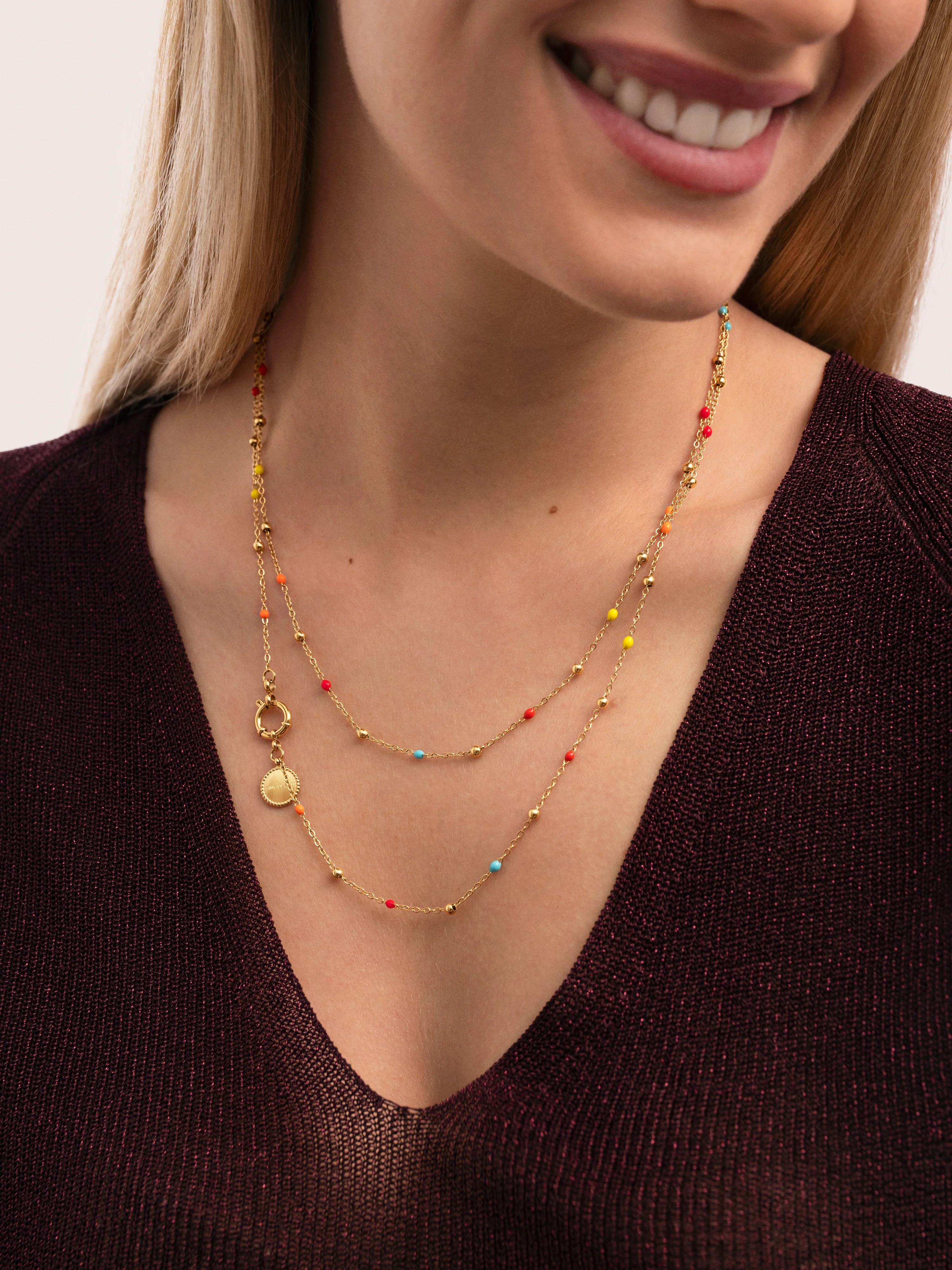 Collar Long Dots L Colors Enamel Acero Baño Oro - Image 4