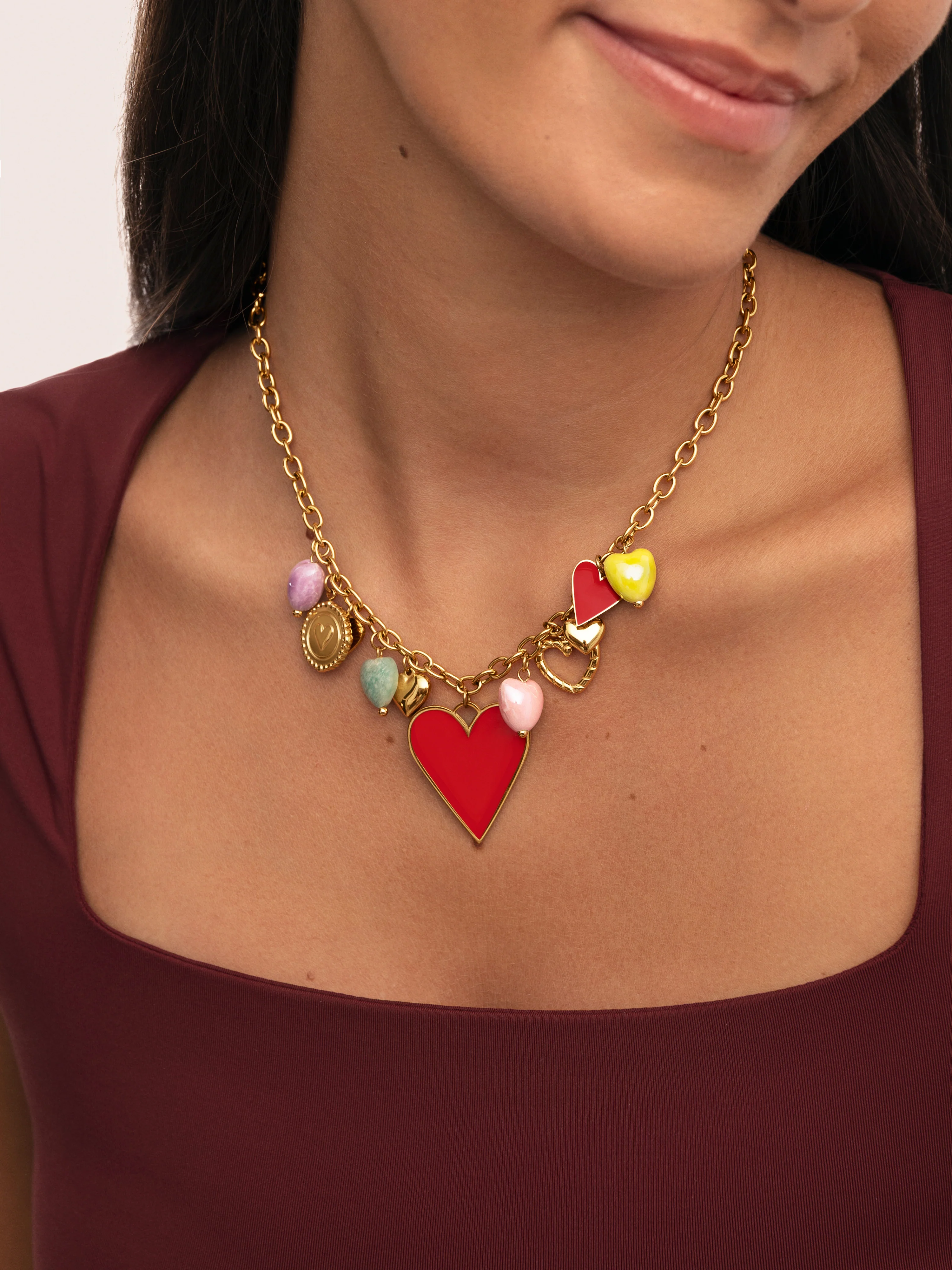 Collar Multicharms Corazones Acero Baño Oro - Image 2