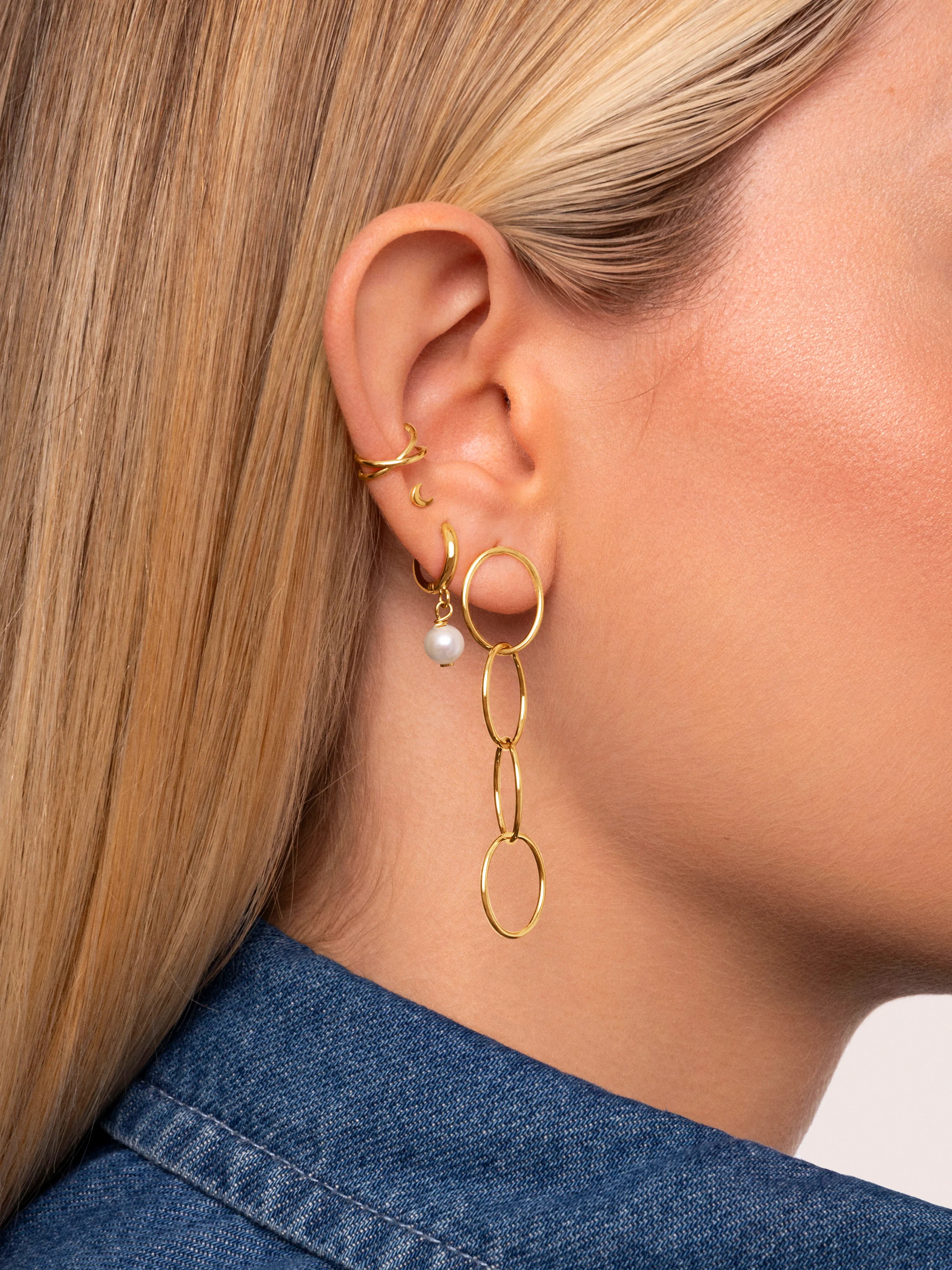 Pendiente Suelto Ear Cuff Cross Plata Baño Oro - Image 6