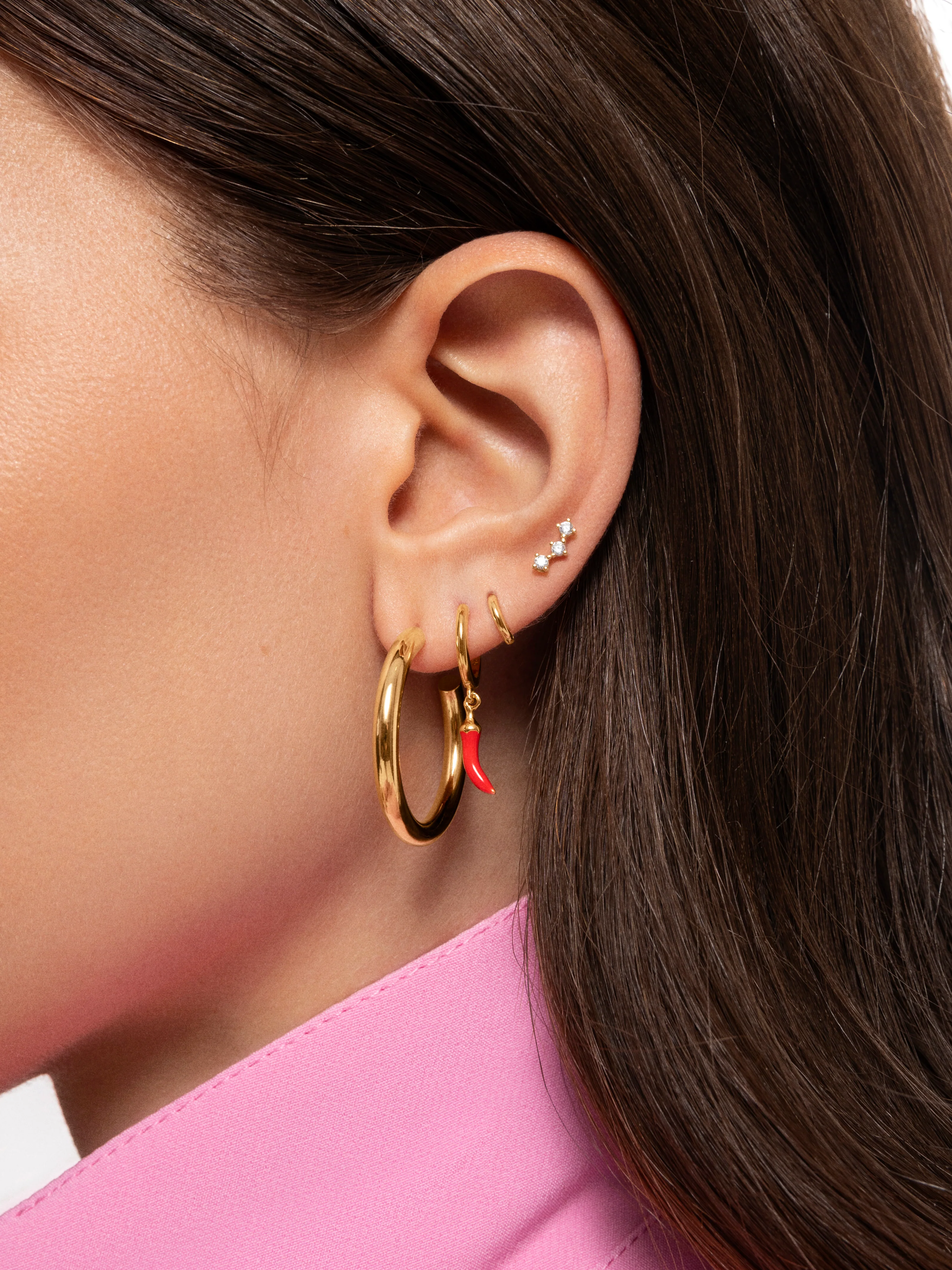 Pendiente Suelto Triple Spark Plata Baño Oro - Image 5