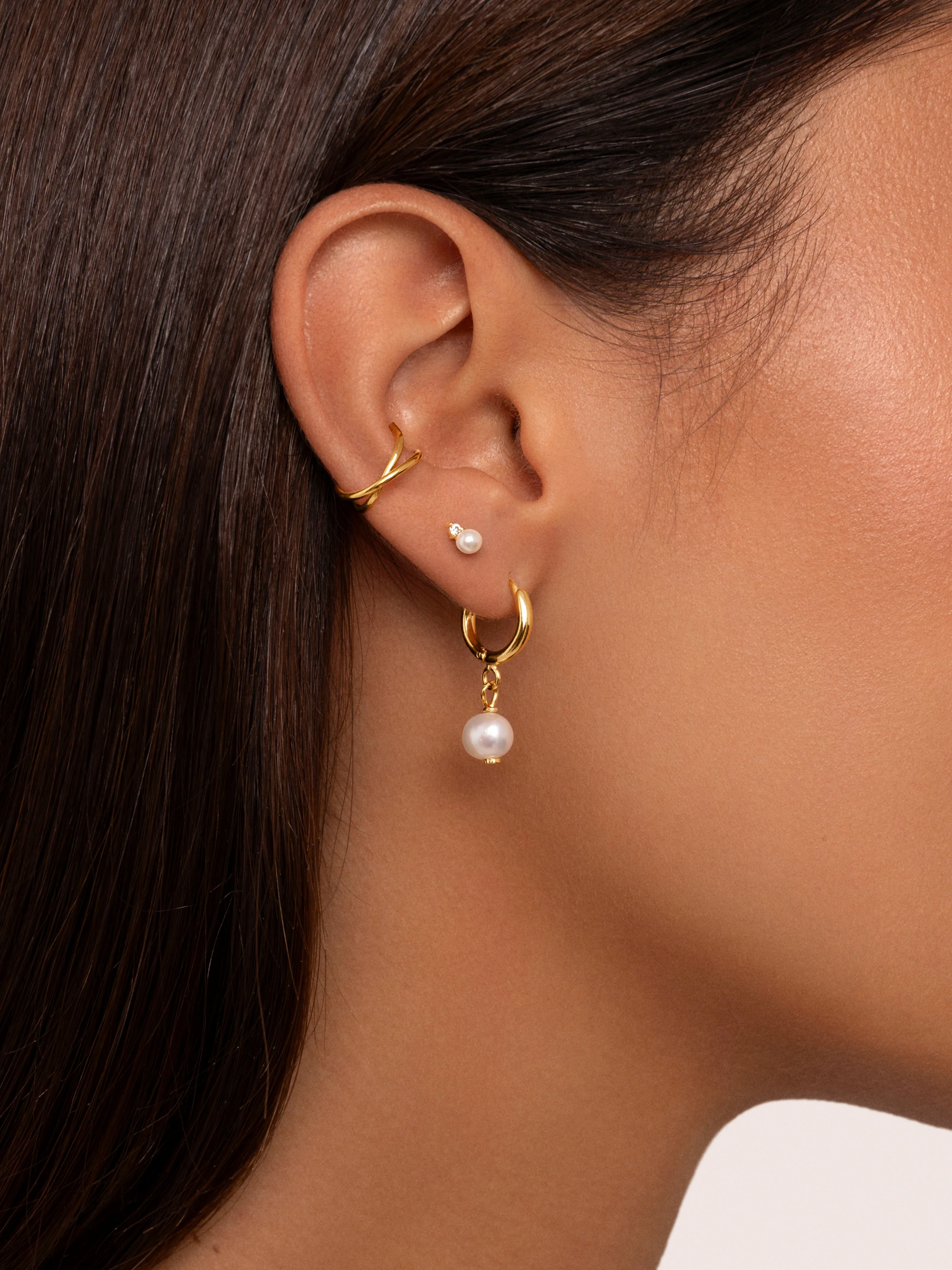 Pendientes Aro Pearl Plata Baño Oro - Image 4