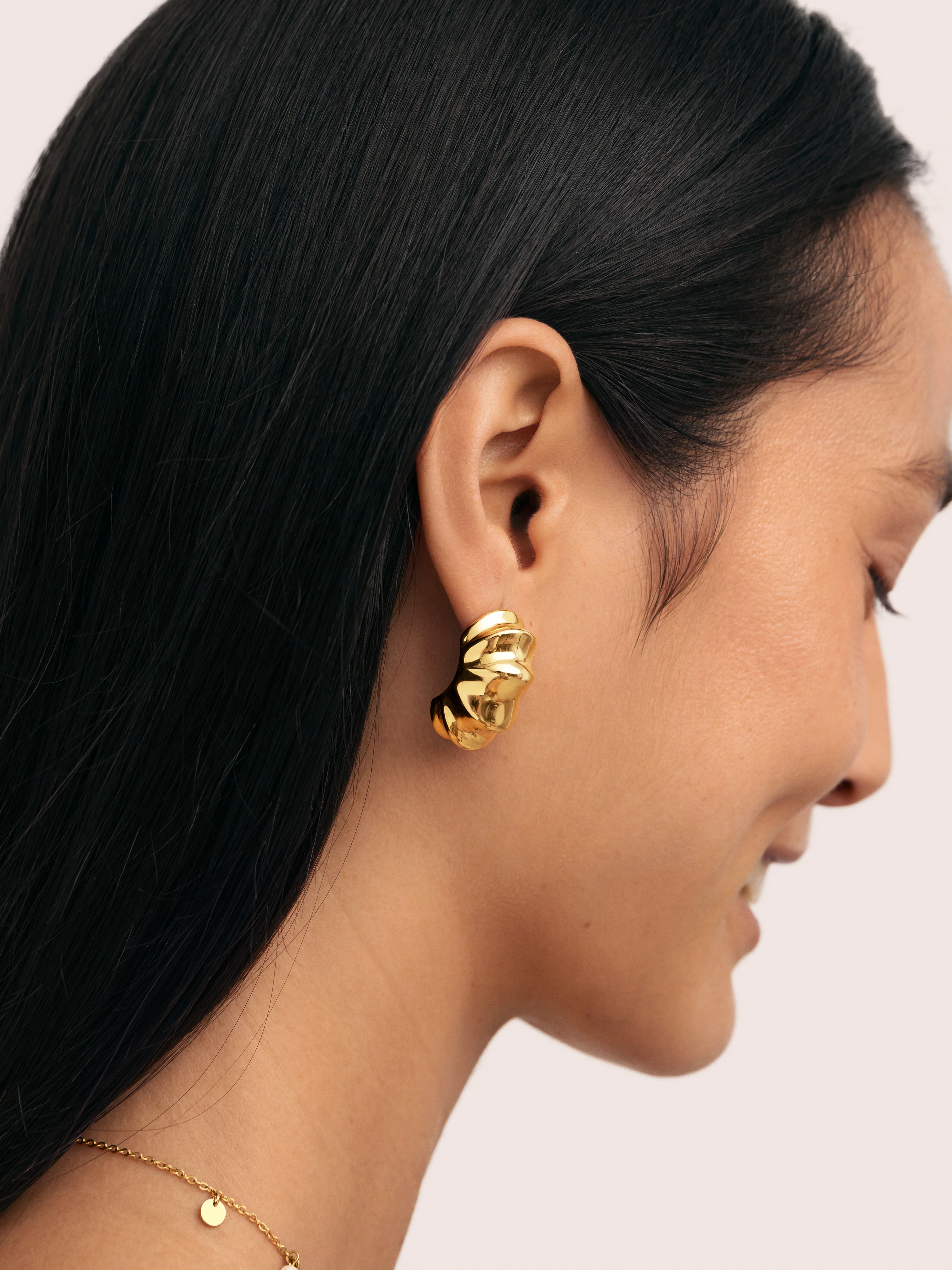 Pendientes Aro Puff Acero Baño Oro - Image 2