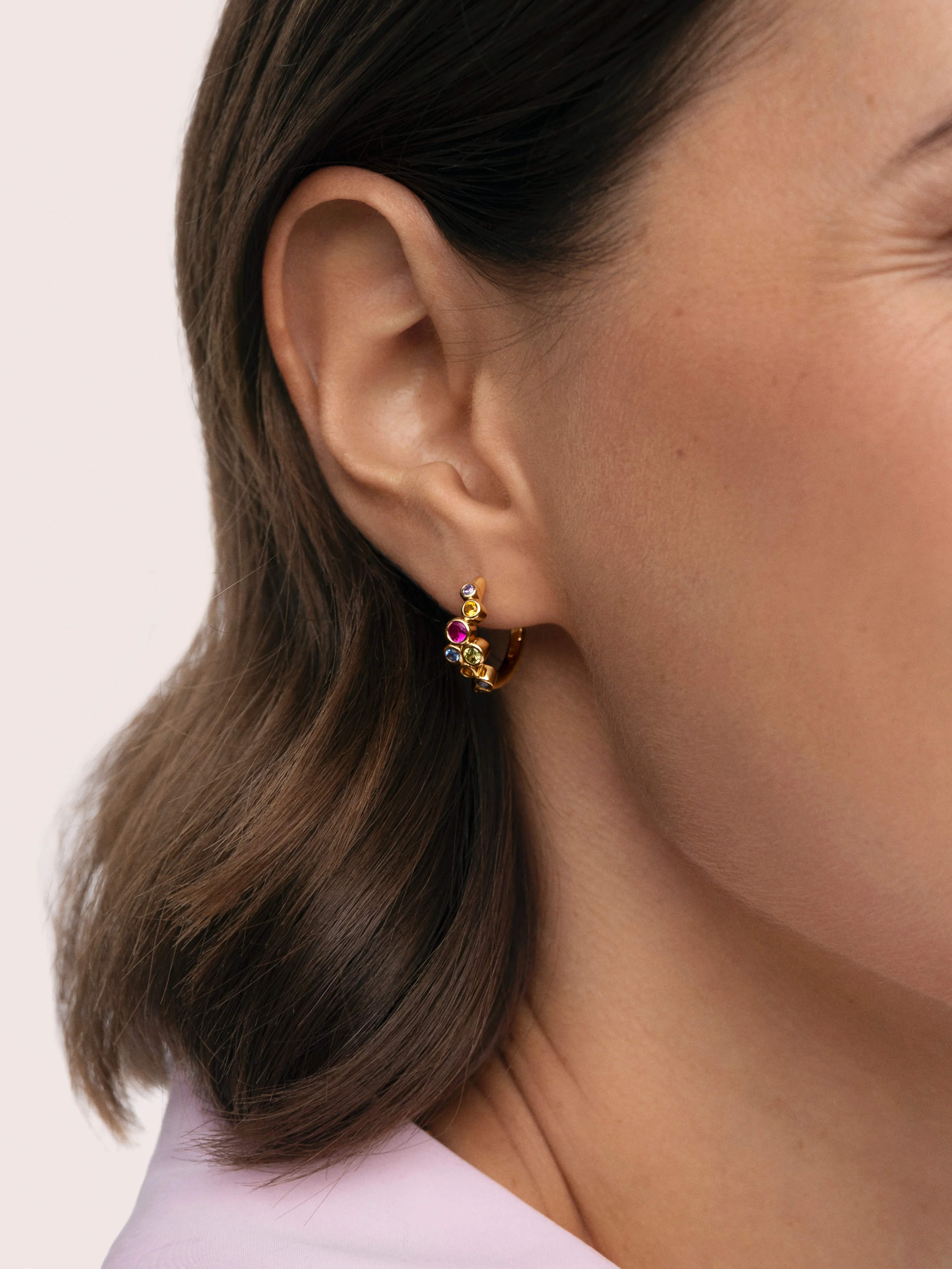 Pendientes Aro Rainbow Bubbles S Baño Oro - Image 2