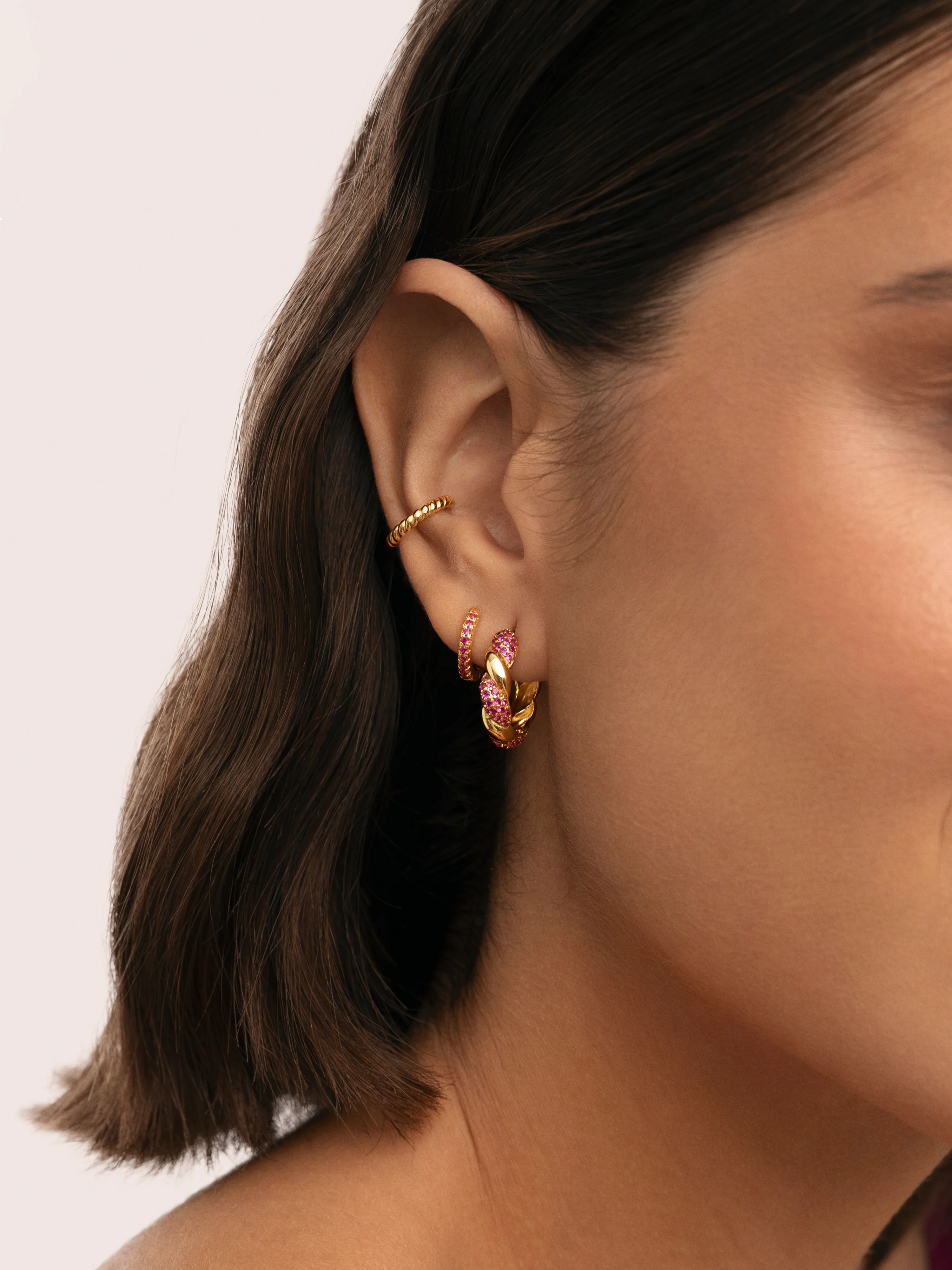 Pendientes Aro Raspberry Plata Baño Oro - Image 4