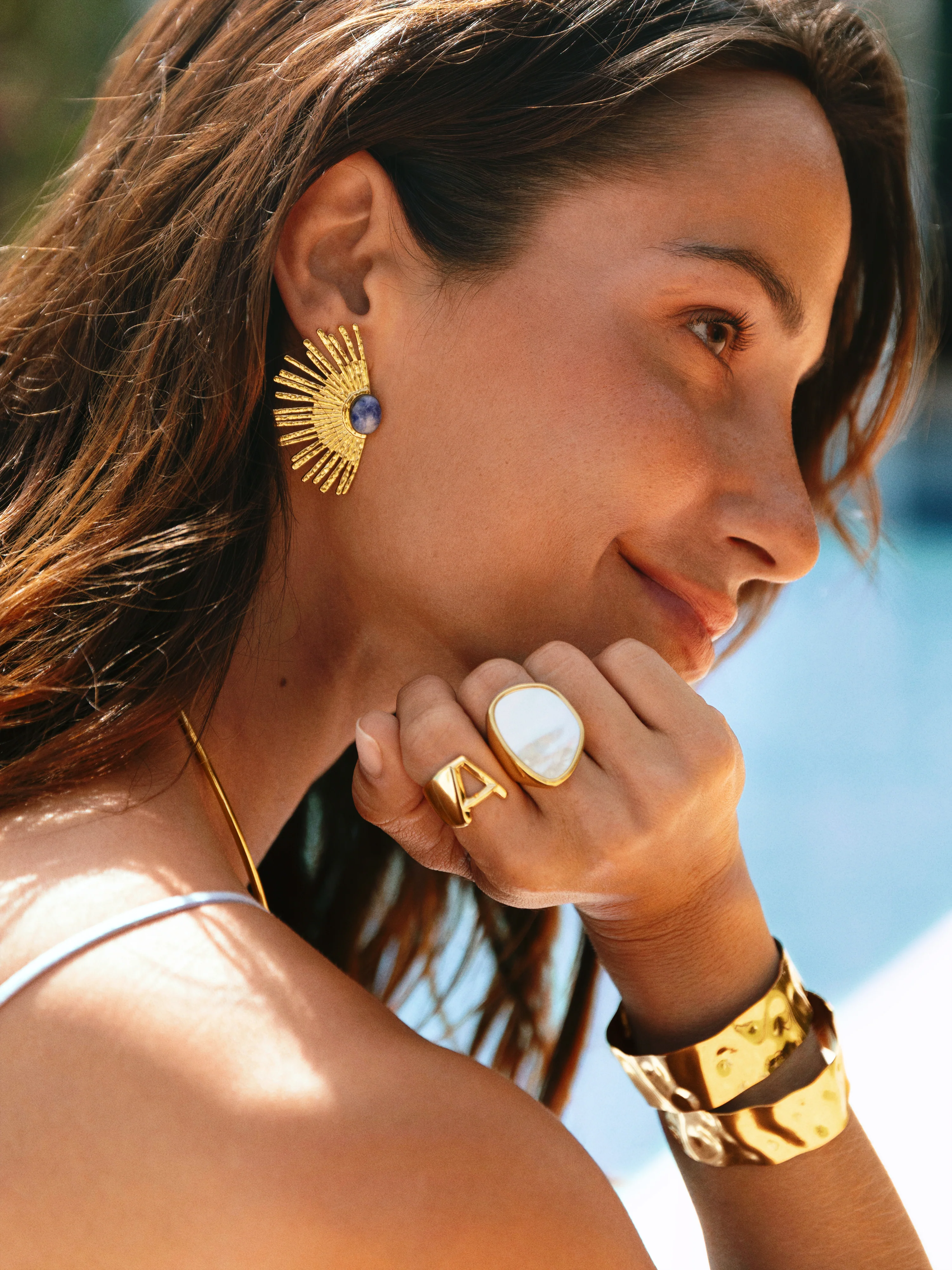 Pendientes Sunbeam Azul Acero Baño Oro - Image 4