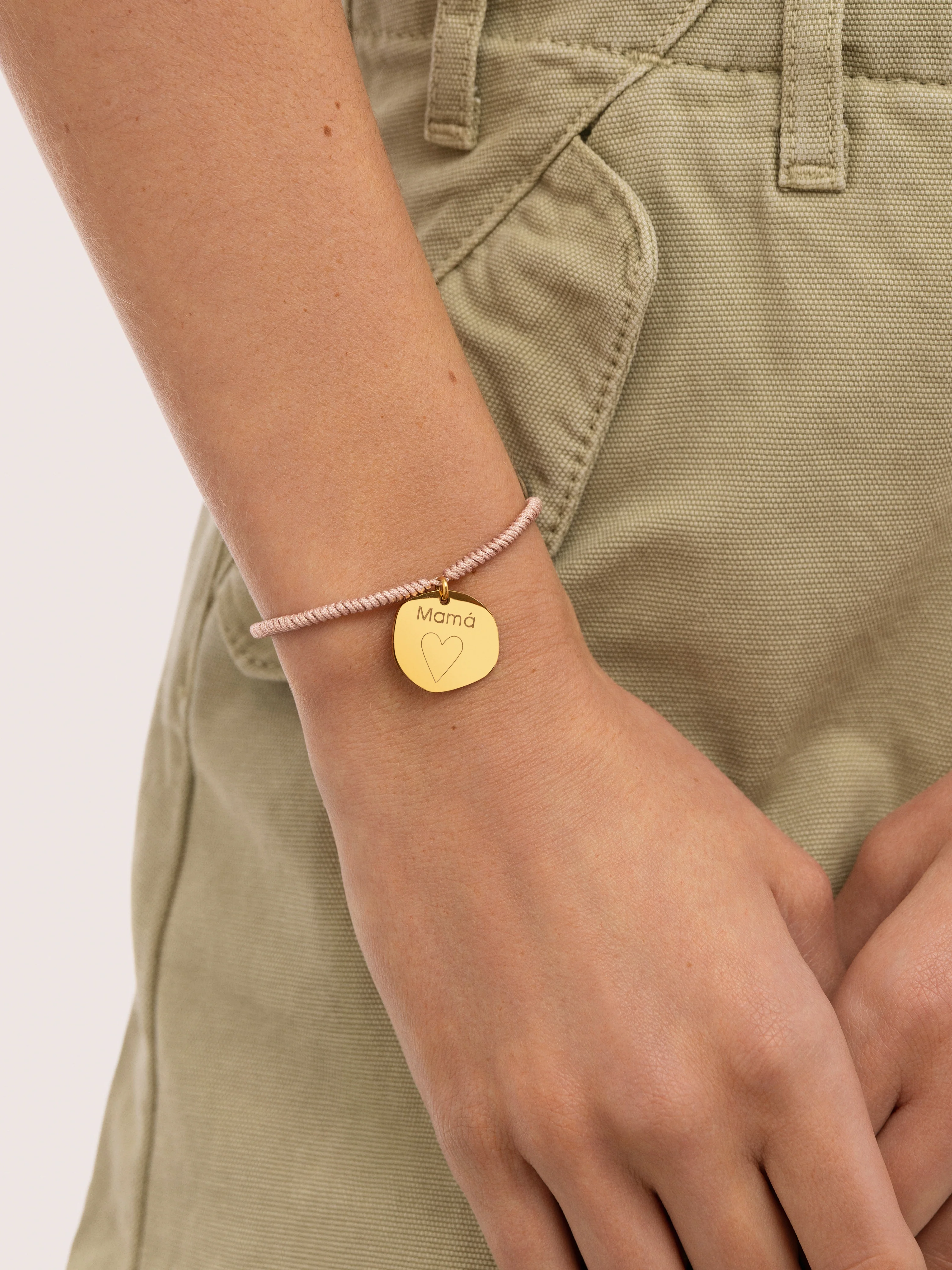Pulsera Personalizada Medallón Organic Rosa Acero Baño Oro - Image 2